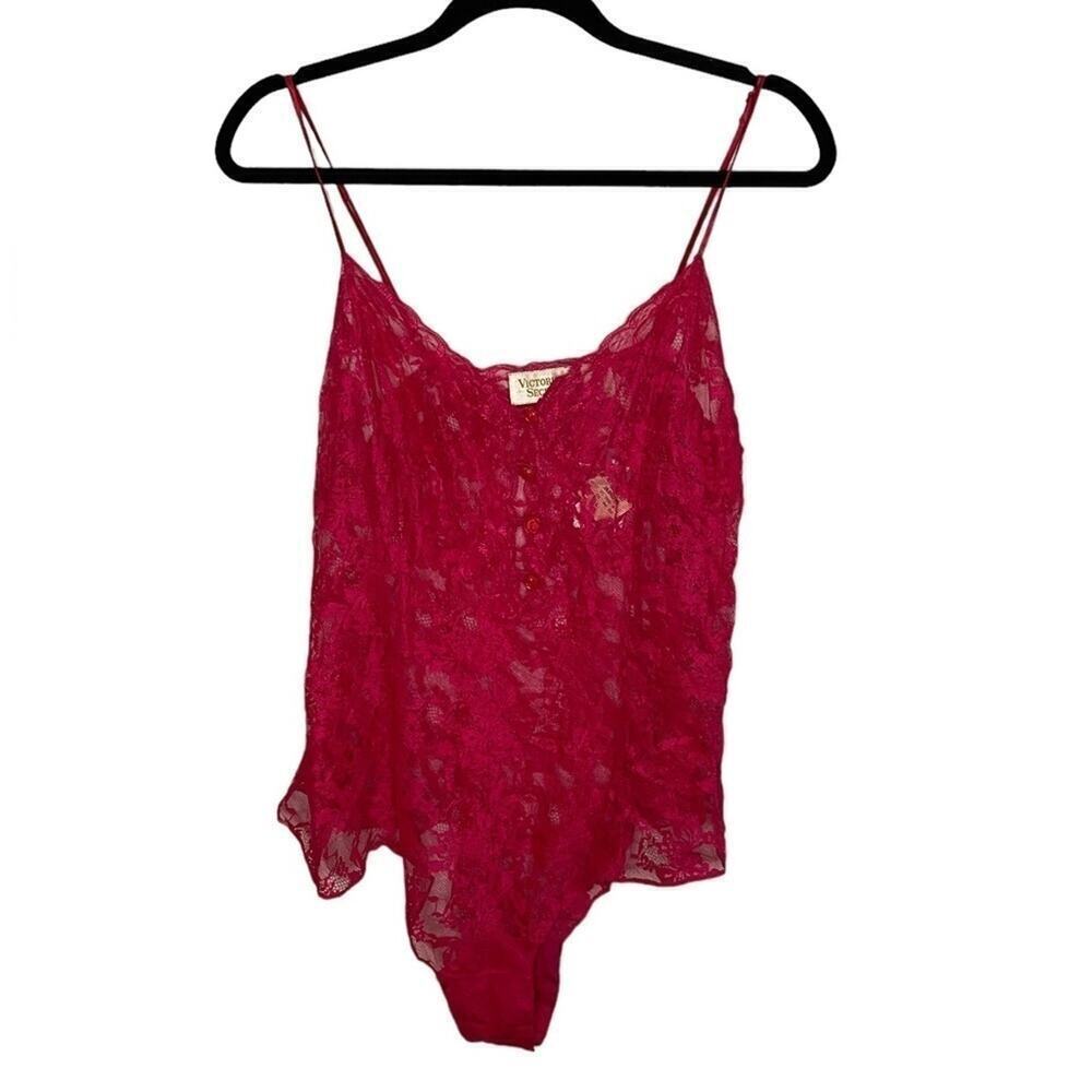 Vintage Victoria’s Secret Gold Label Lace Pink Teddy Bodysuit Button Front